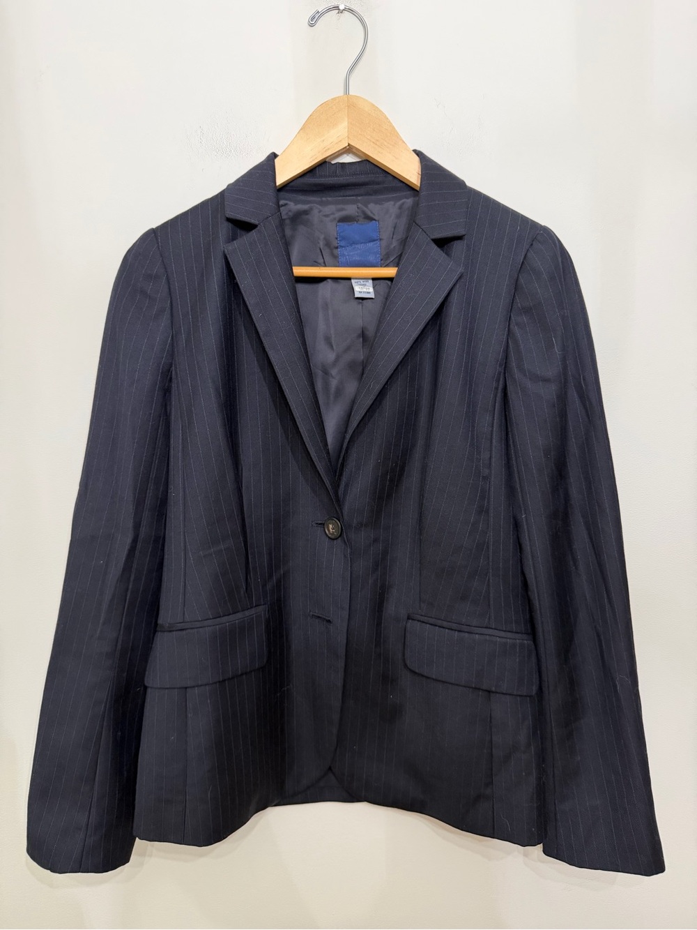 J. Crew Pinstripe Wool Super 120s Blazer Jacket Navy Blue Workwear Women’s 2
